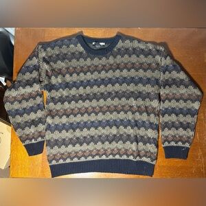Vintage XL Brown Geoffrey Beene Classics Towncraft Patterned Crewneck Sweater